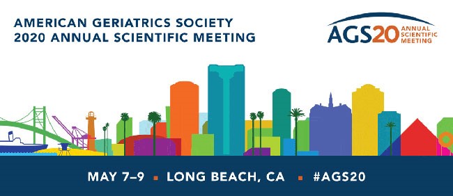 Colorful graphic of Long Beach skyline with text: AGS 2020 Annual Scientific Meeting: May 709, Long Beach, CA #AGS20